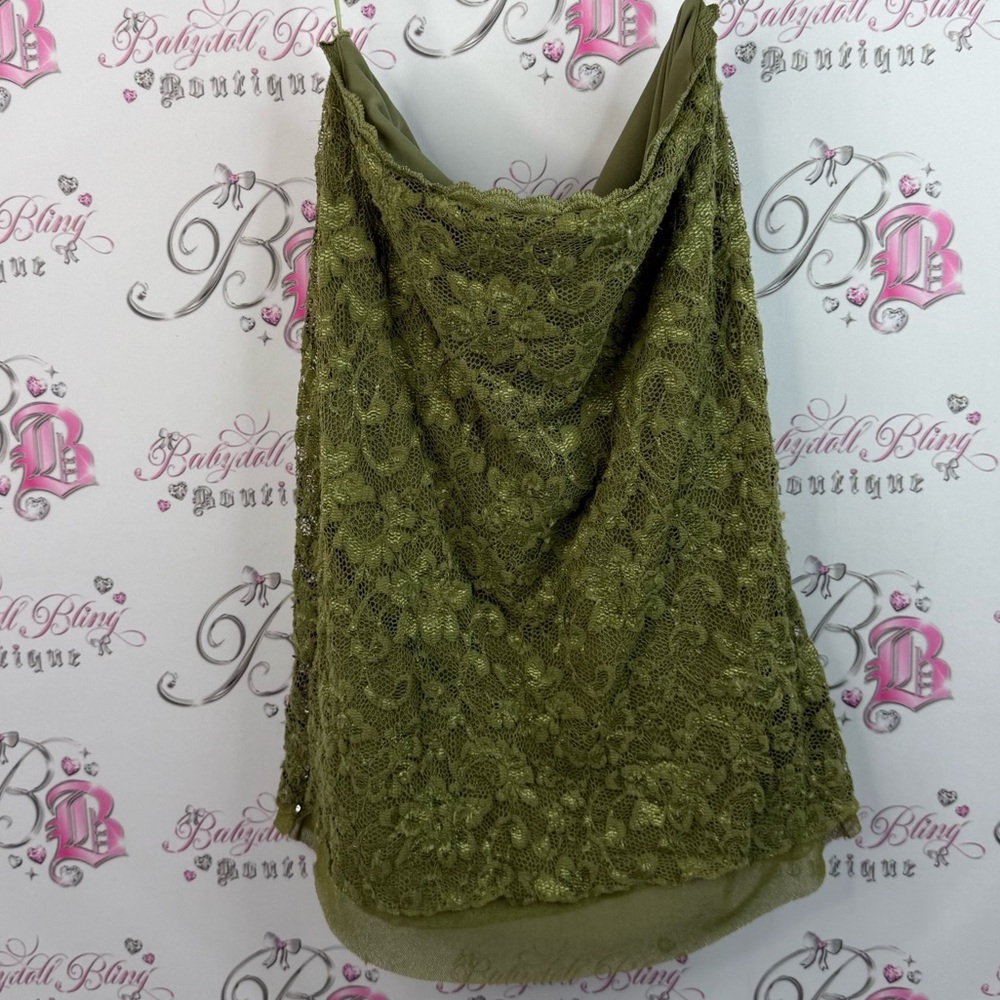 La chateau strapless top Olive Green shirt sequin Lace Cowl Neck Tank Top - Picture 2 of 11